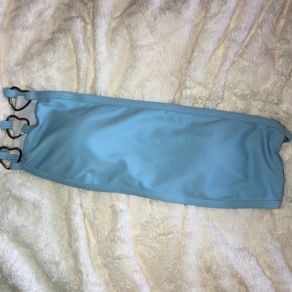 Light Blue Silver Heart Side Cut Out Bikini Top